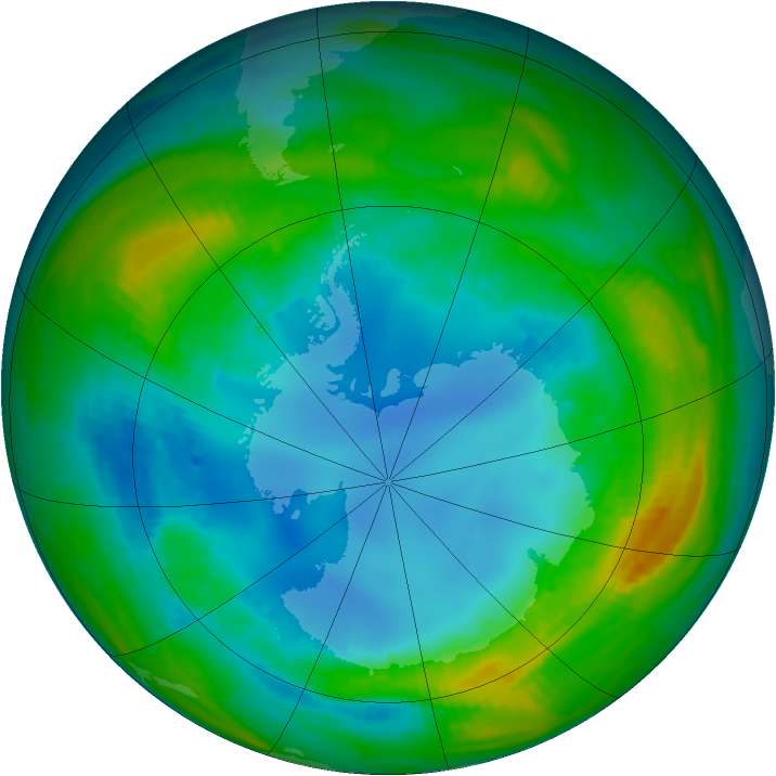 Antarctic ozone map for 11 August 1985